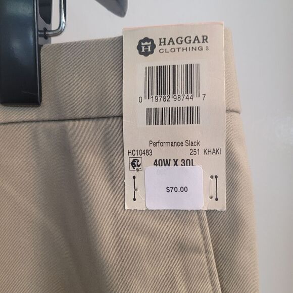 Haggar performance cotton blend flat front straight fit khaki  pants - Picture 3 of 8